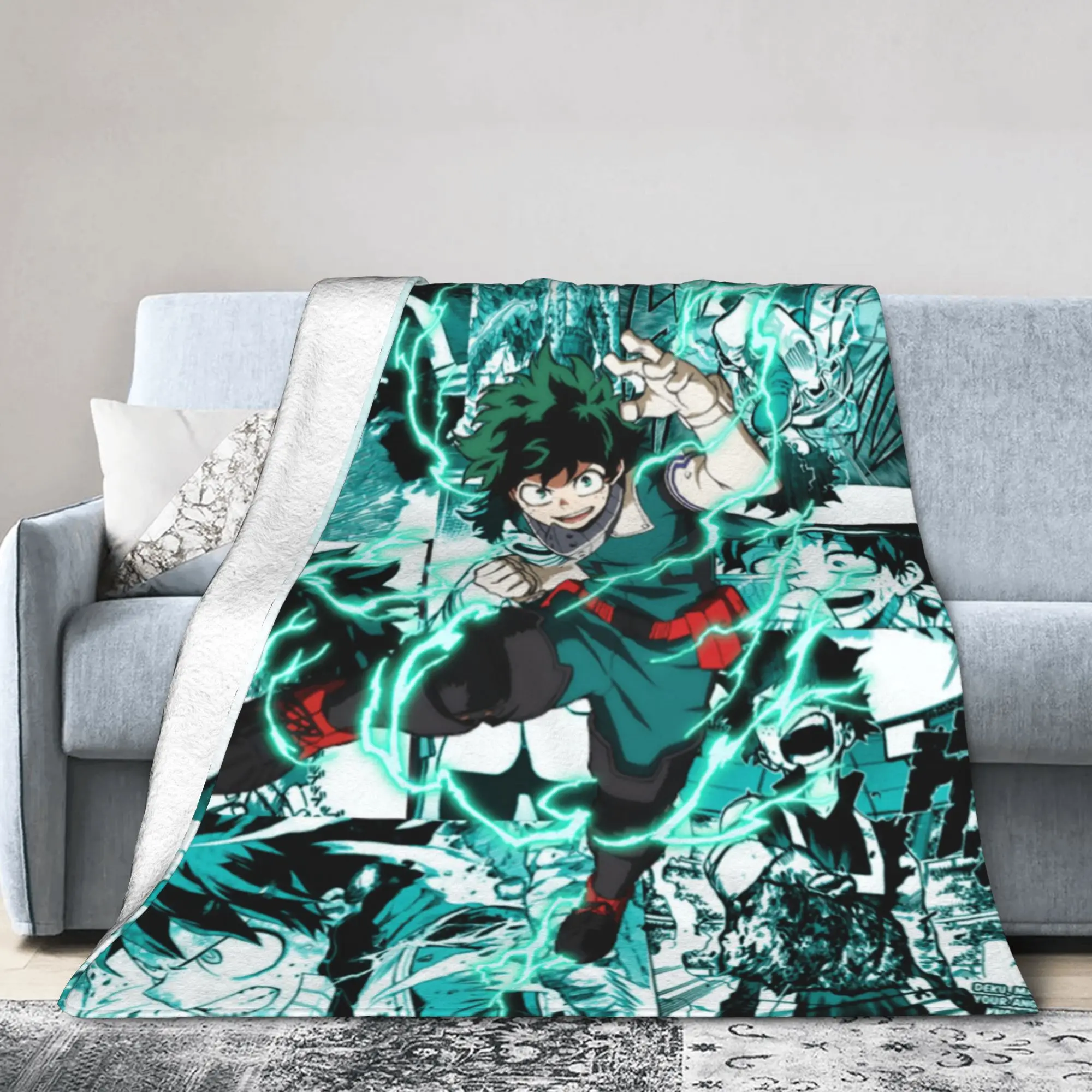 Izuku Midoriya Manga Collage Classic T-Shirt ehkgc3amrjp Blanket MHA Anime Wool Novelty Warm Throw Blanket for Coverlet