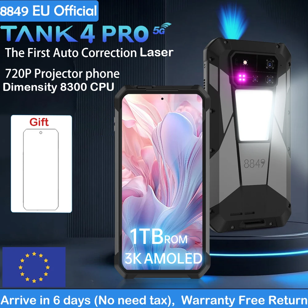 8849 Tank 4 Pro Unihertz Smartphone robuste avec projecteur 1 To + 36G 5G AI Dimensity 8300 AMOLED 3K Android 14 6.78''120HZ 11600mAh