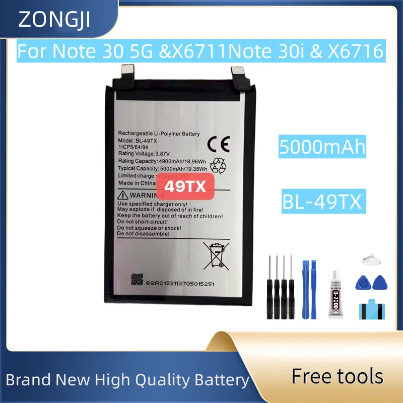 

New Battery BL-49TX 5000mAh For Note 30 5G/ NOTE 30I/ X6716 Battery Battery + Free Tools