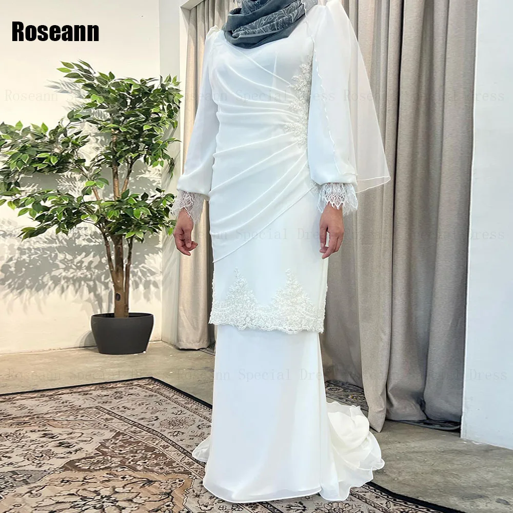 Muçulmano alta colarinho sereia vestidos de casamento, renda escova trem vestido de noiva, Applique chão, novo design, 2024