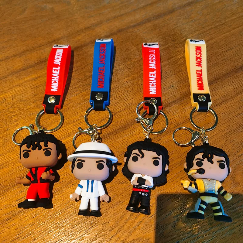 Creative King of Dance King Jackson Keychain Handmade Key Ring Holder Pendant Key Chains Men's and Women's Bag Accessories