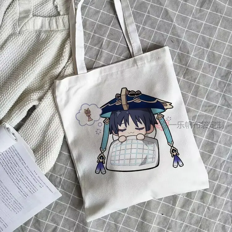 Genshin Impact Scaramouche Canvas Peripheral Student Class Book Carrying Tutoring Large Capacity Zipper Shoulder Tote Bag Ani