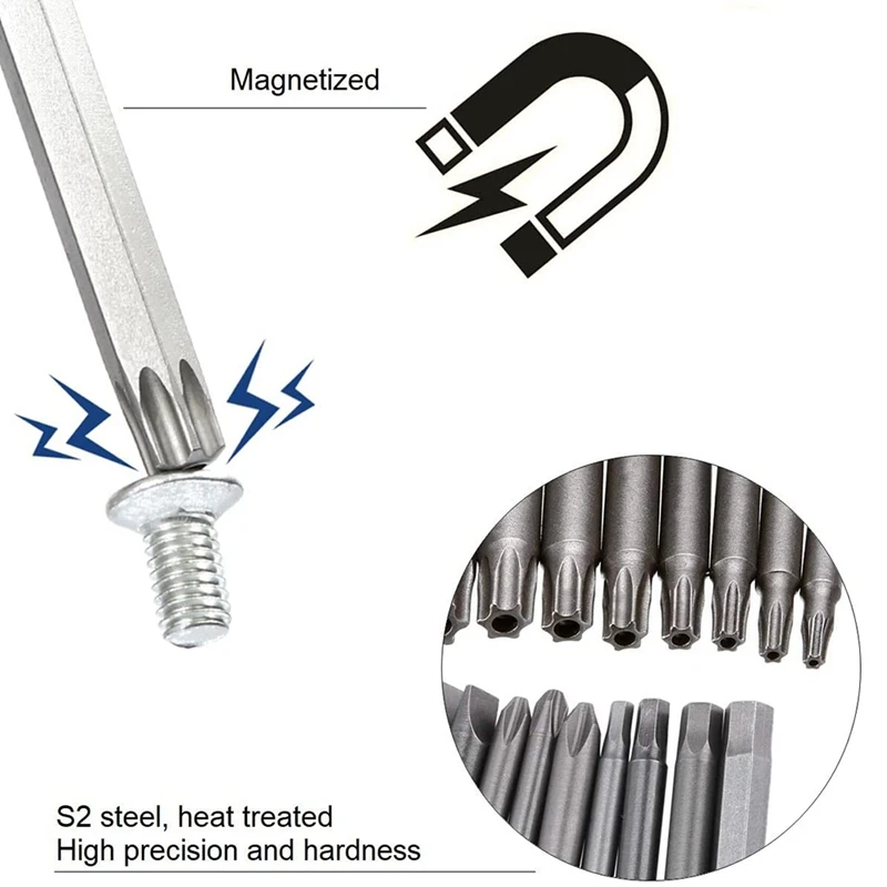 Bit Set Long, Magnetic Bit Set 20 Pcs 100Mm, Torx Bit T8-T40, Hex Bit H2-H6, PH1 PH2, PZ2, Slotted Bit, 1/4Inch Hexagon