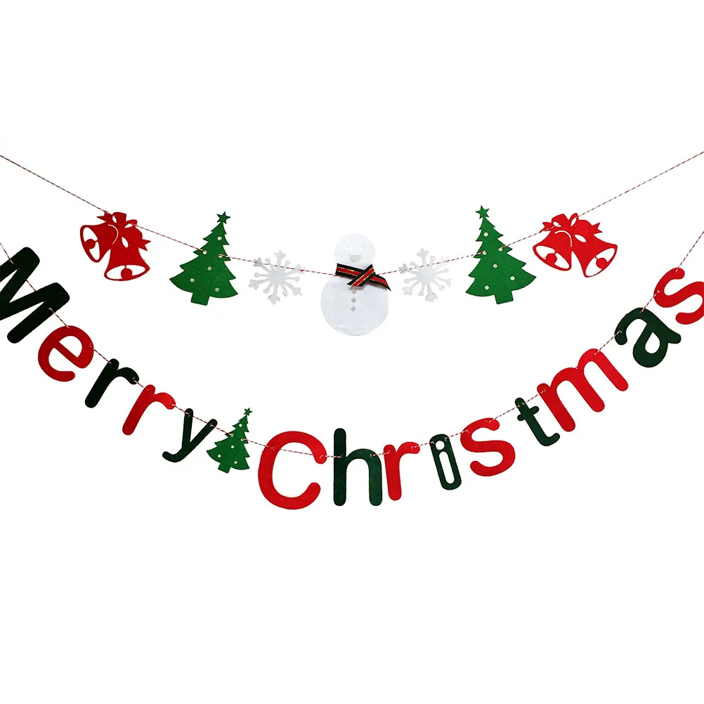 

Merry Christmas Letters Bunting Snowman Design Non-Woven Fabric Hanging Banner for Indoor Outdoor Holiday Party Decorations