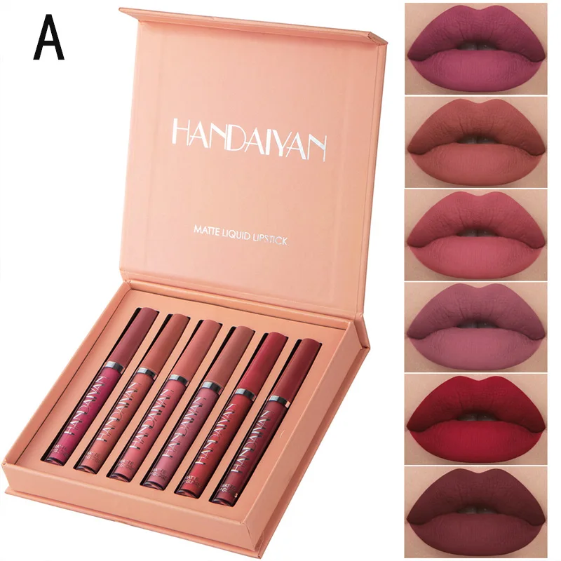 Handaiyan Lipsticks Kit 6 pcs Matte Long Lasting  Liquid Lipstick Set Nonstick Cup Waterproof  beauty  Makeup for Women