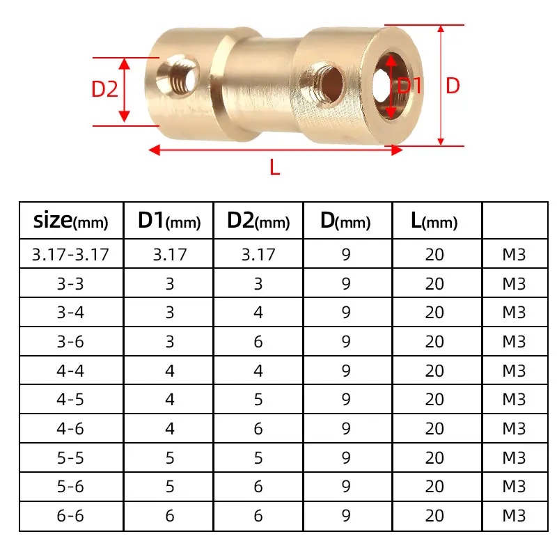 5PCS Brass Shaft Coupler Set 2-6mm Motor Connector Universal DIY Coupling for RC Car Boat Aircraft Model