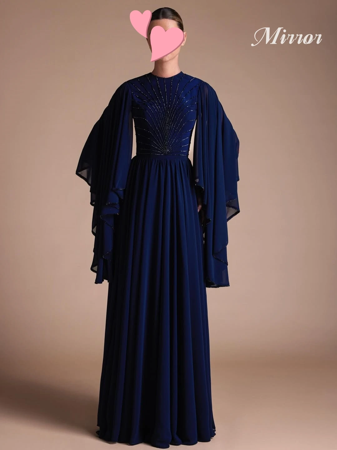

Mirror Dress Elegant Vintage Sexy Blue Beads Chiffon Cape New Stylish Customize Formal Occasion Prom Dress Evening Party Gowns