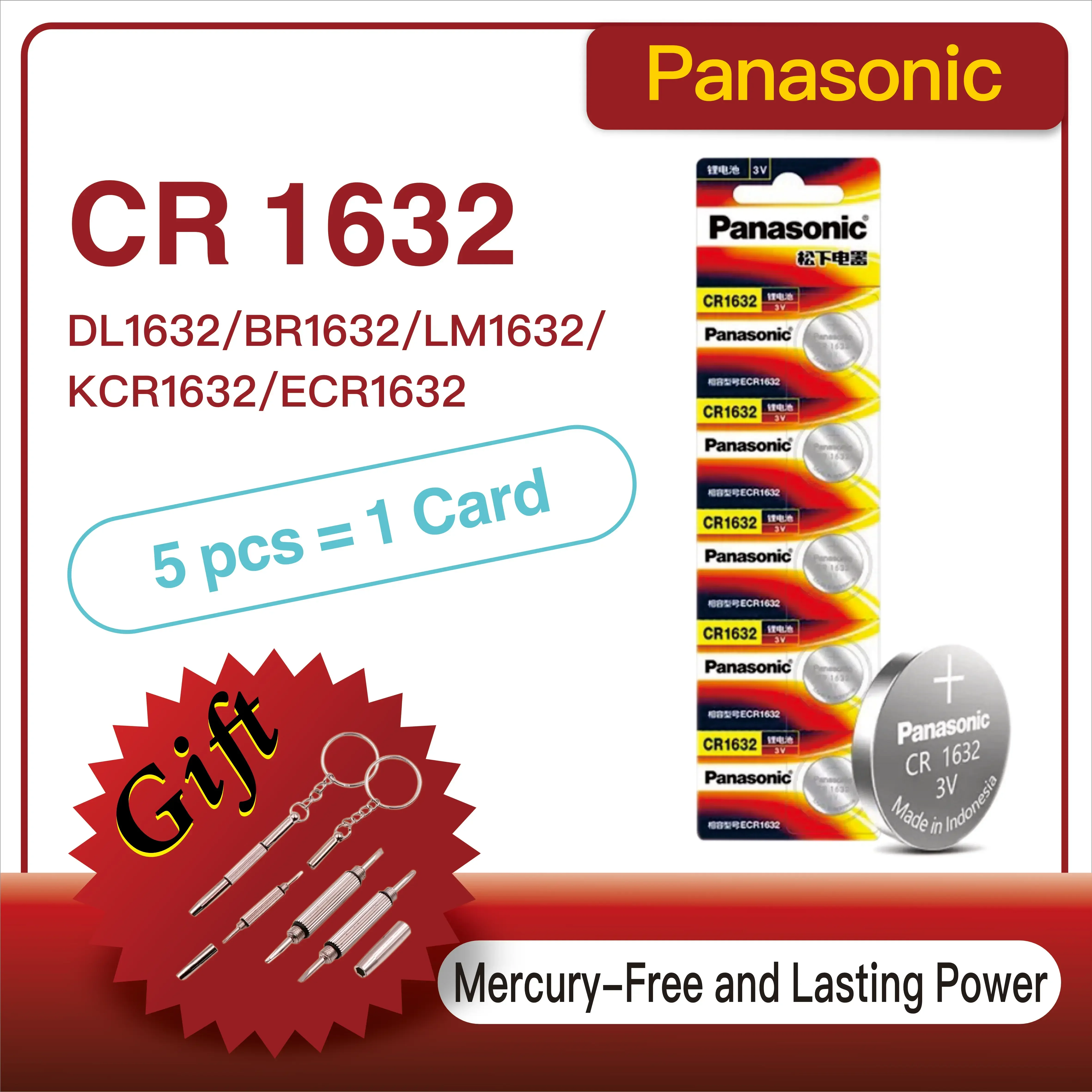 

NEW 5-60PCS Original Panasonic CR1632 LM1632 BR1632 ECR1632 Lithium Cell Button for Calculator Toy Medical Watch Key Electronics