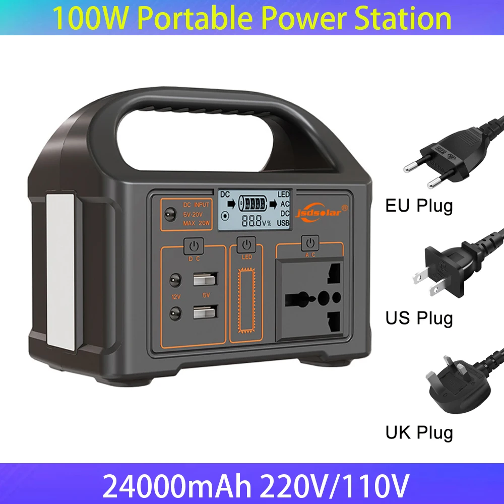 

100W Portable Solar Power Station 24000mAh Power Generator LED Display Battery Power Camping Power Bank Outdoor Power Supply