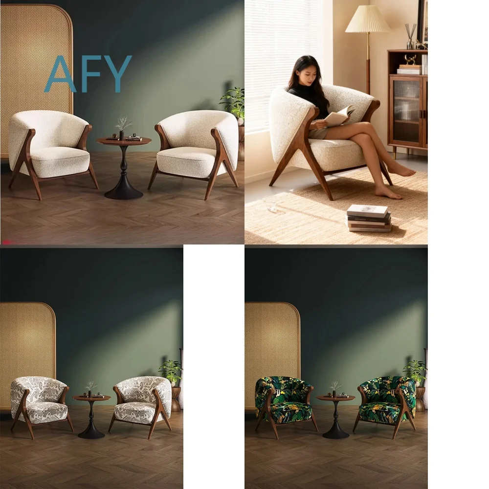 Medieval Style Single Sofa Chair for Cafe Hotel Rest Area Reception Negotiation Space One Table Two Chairs Set Comfortable