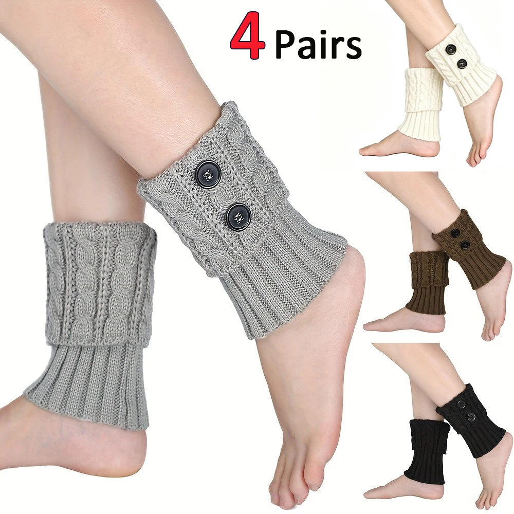 4Pairs Thick Boot Sock Covers with Twist Button Ankle Warm Cozy Short Knob Booties for Fall Winter Hand Washable Leg Protectors