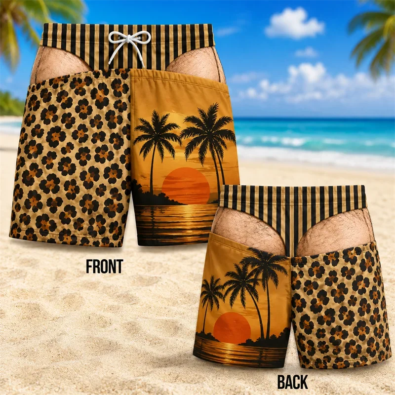 Fun Men's Swim Trunks with Tropical Leopard Print - Perfect for Hawaiian Beach Shorts, Beach Vacation Party Original Gift