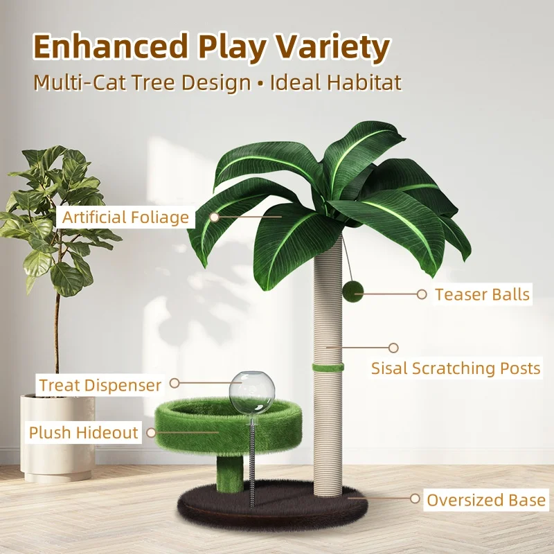 

Eco Sisal Cat Tree 2 in 1: Scratcher Post & Plush Bed Combo - No Shedding Freestanding Cat Furniture with Perch