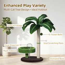 Eco Sisal Cat Tree 2 in 1: Scratcher Post & Plush Bed Combo - No Shedding Freestanding Cat Furniture with Perch