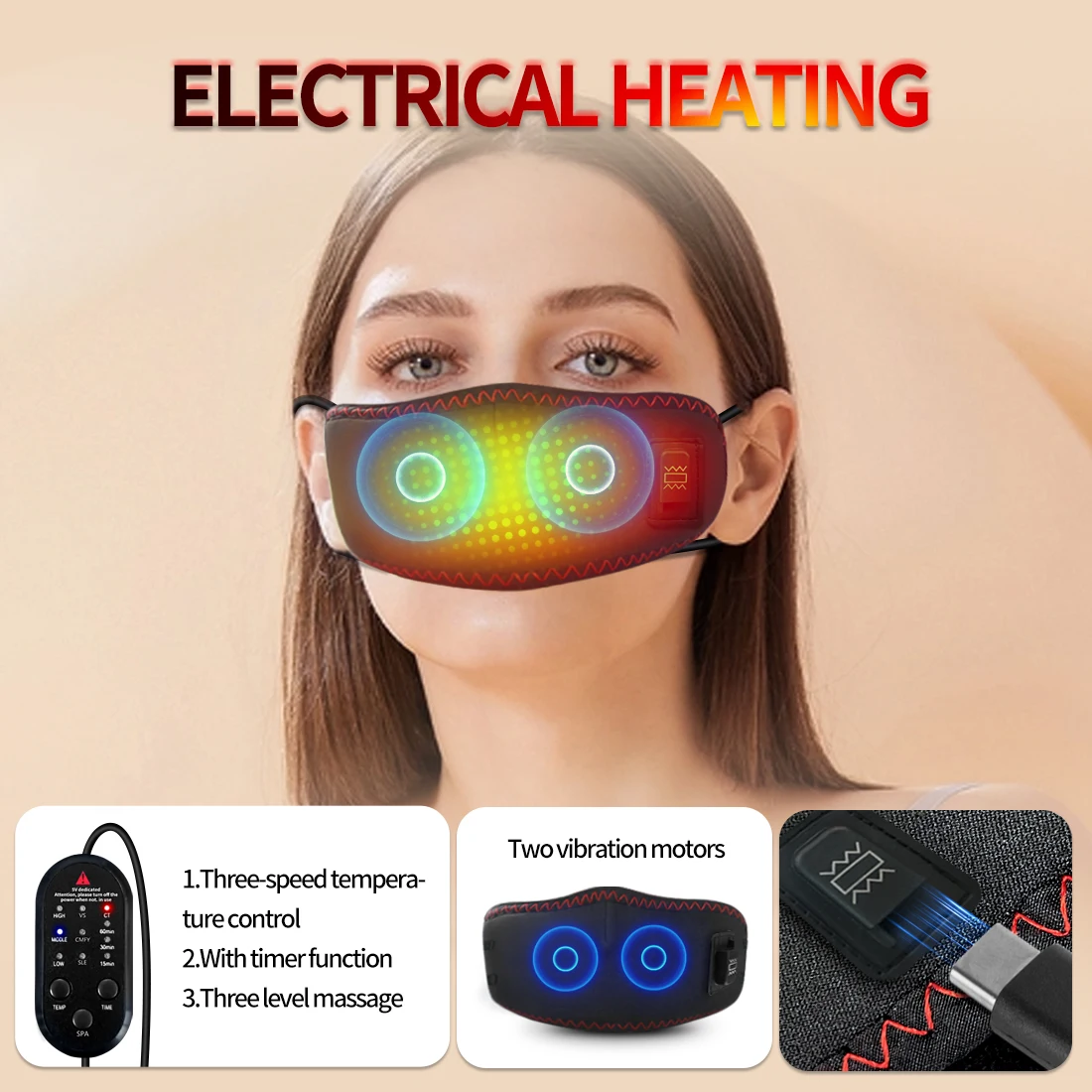 Electric Heating Nose Pad Winter Nose Warmer 3 Temperature Settings Hot Compress Face Cover for Stuffy Allergic Rhinitis