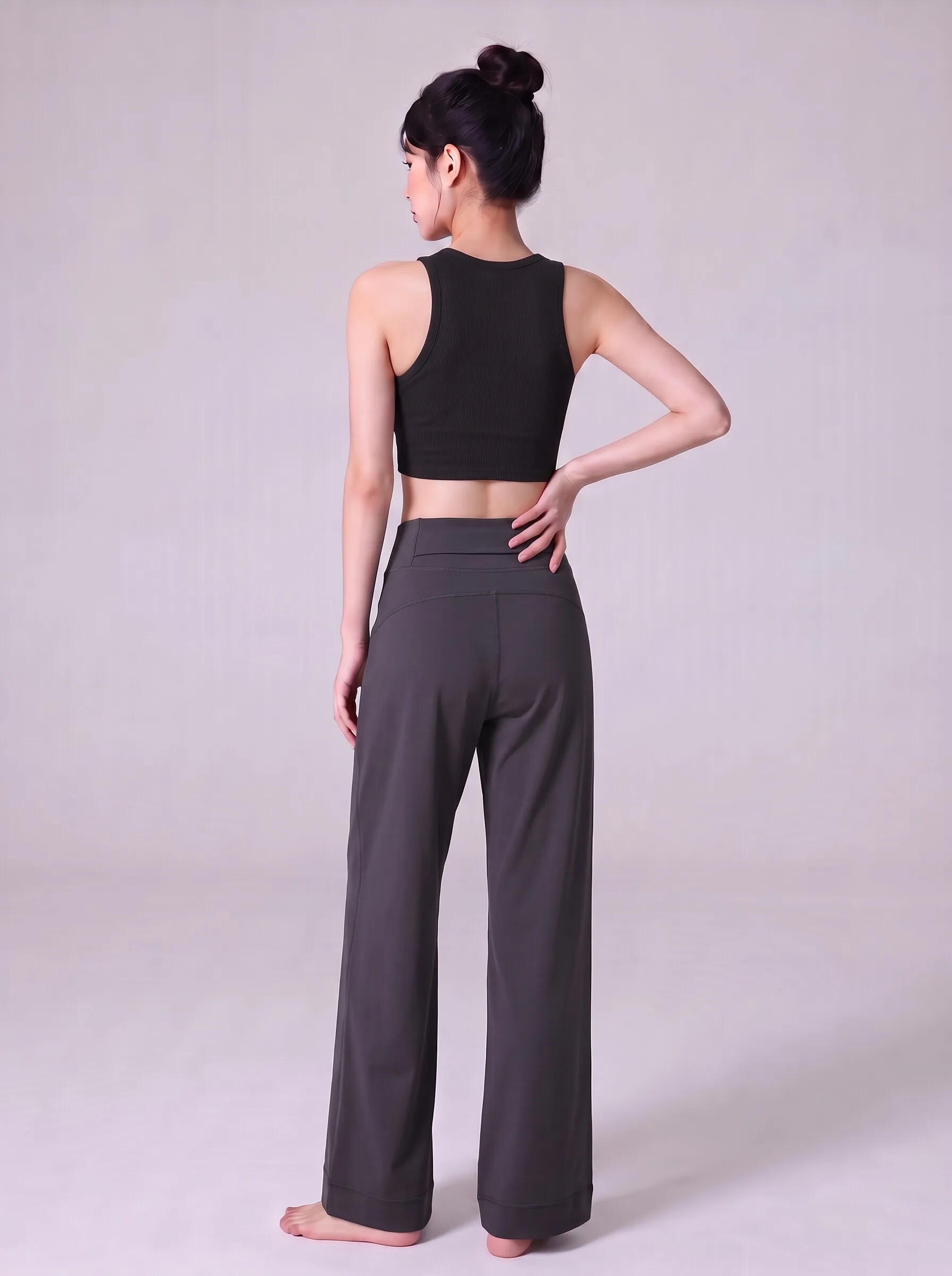 Yoga-Hose, locker geschnittene Sporthose mit geradem Bein, schlankmachende, hochtaillierte Lauf- und Trainingshose, atmungsaktive, lässige Fitness-Leggings – Detail 7