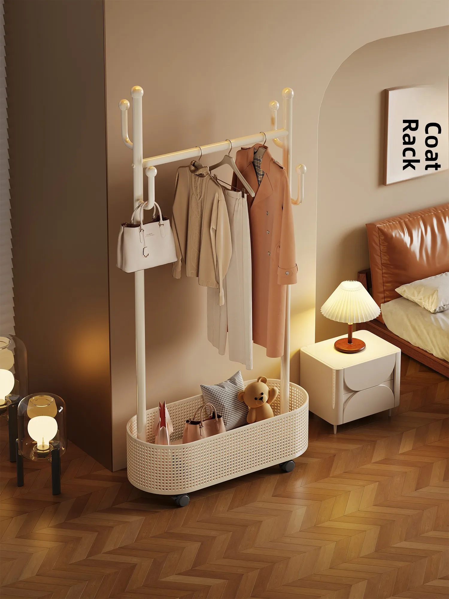 

Simple Stand-Up Clothes Hanger for Bedroom Indoor Use Mobile Clothes Drng Ra Easy to Move Painted Steel Pole No Assembly ...