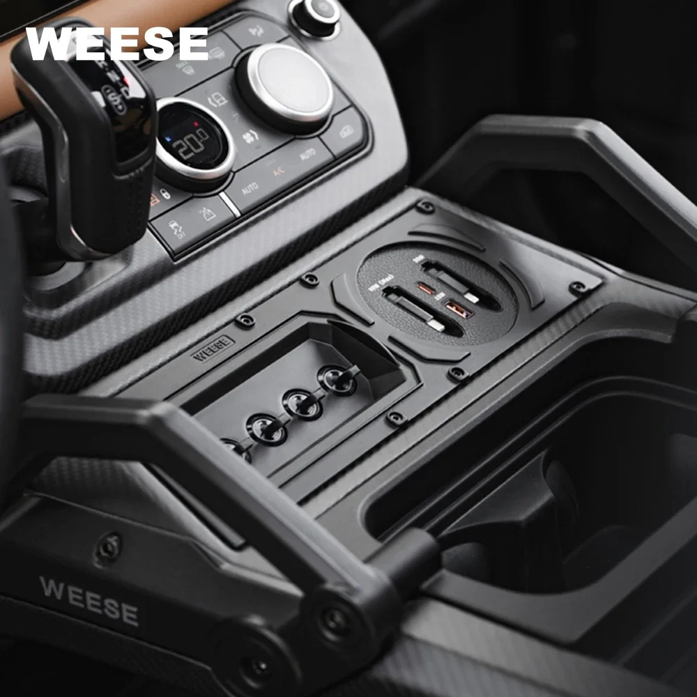New style WEESE Dry Carbon Fiber Center Control System, 4-Way Switch, USB Charger & Aluminum Grab Handle For Land Rover Defender
