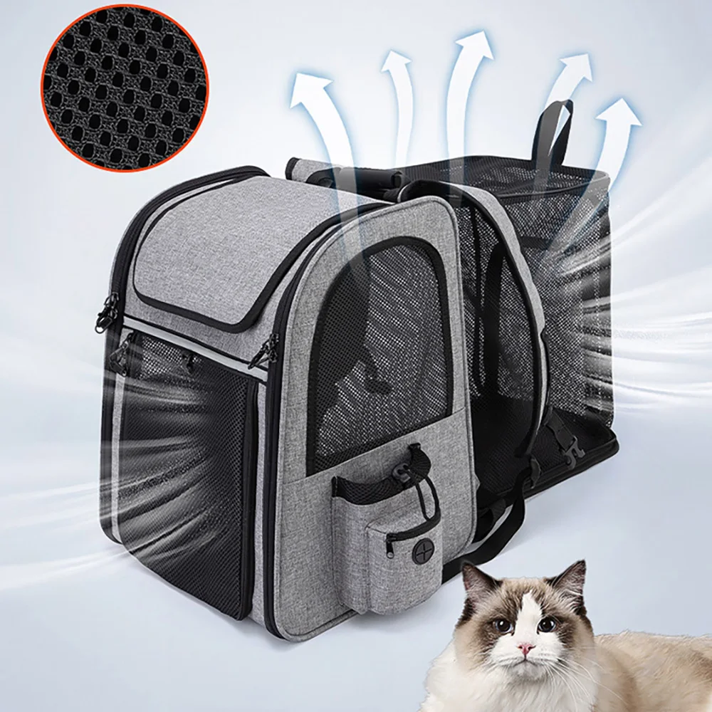 Portable Cat Backpack Large Capacity Pet Bags Double shoulder Cat Bag Pet Supplies Breathable Outdoors Foldable Expand