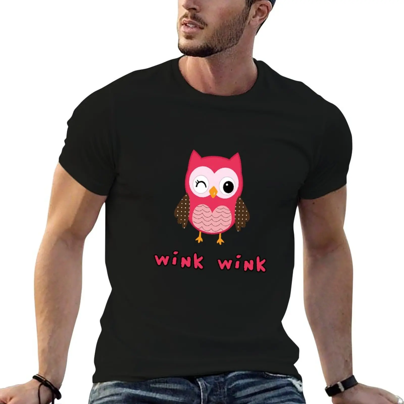 

cotton plain Owl for shirts Wink graphic man t black man package t-shirt T-Shirt