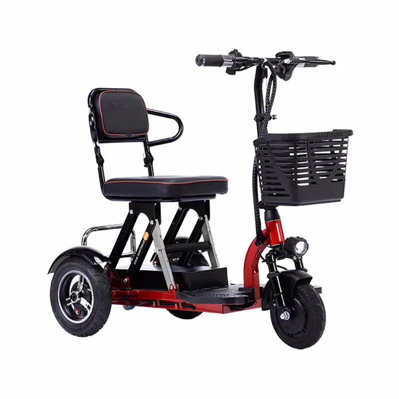 Folding 3 Wheel Electric Scooter For An Adult With Seat All Season 300W Cargo Mini Electric Tricycle Removable Lithium Battery