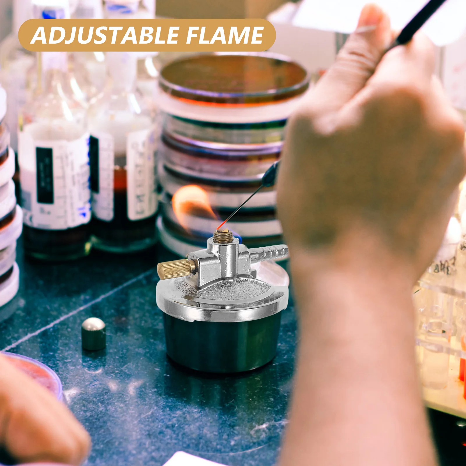 

Stainless Steel Laboratory Gas Burner 200ml Needle Valve Flame Stabilizer Precise Control Durable Leakproof Safety