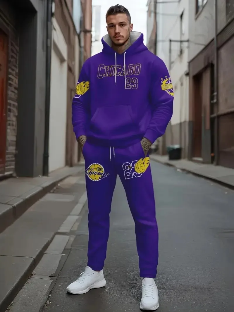 

2026 New Men's Spring Autumn Hoodie Set, Soft Skin-Friendly, Letter Print, Casual Trendy 2-Piece Streetwear Hot Sale