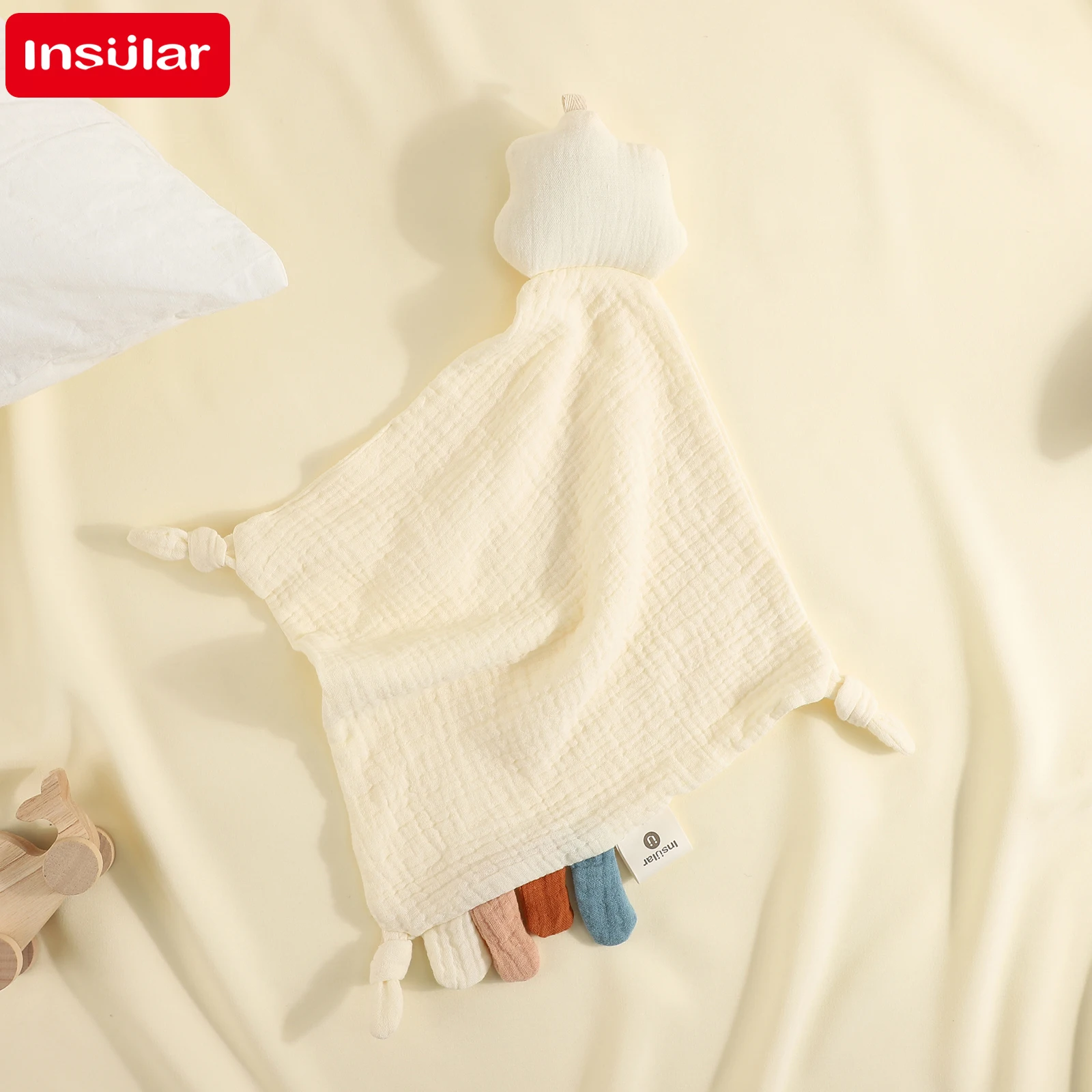 بطانية مهدئة للأطفال مصنوعة من القطن بنسبة 100% صديقة للبشرة مع علامات منديل دمية مساعدة للنوم للرضع من عمر 0 إلى 1 سنة