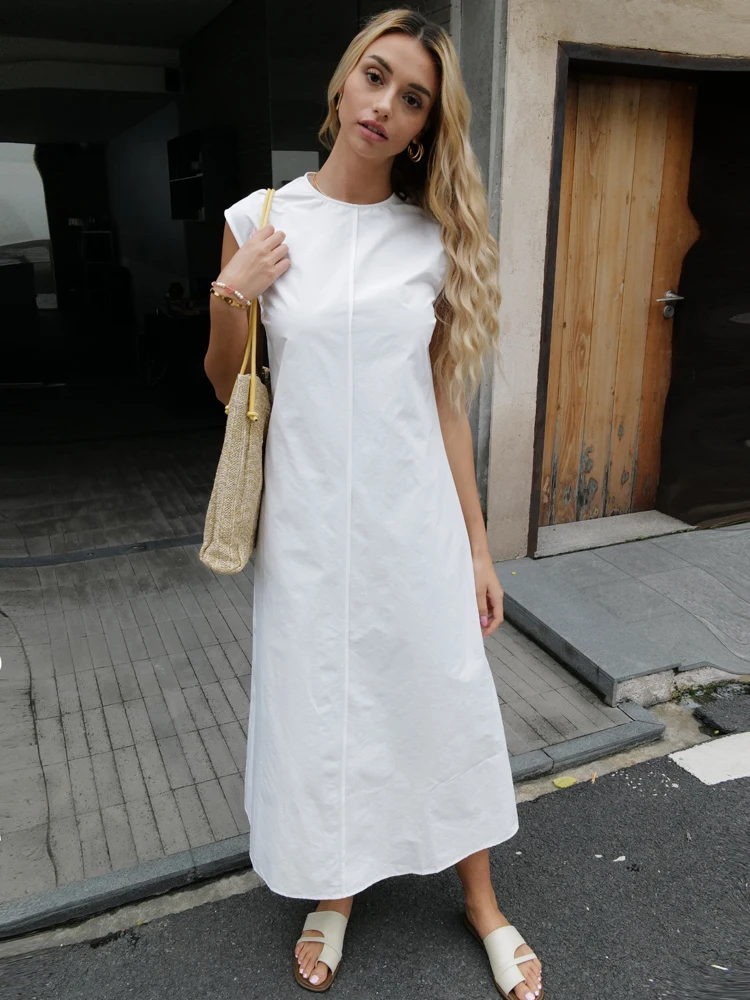 Women 2024 Summer White Simple Classic White Long dress