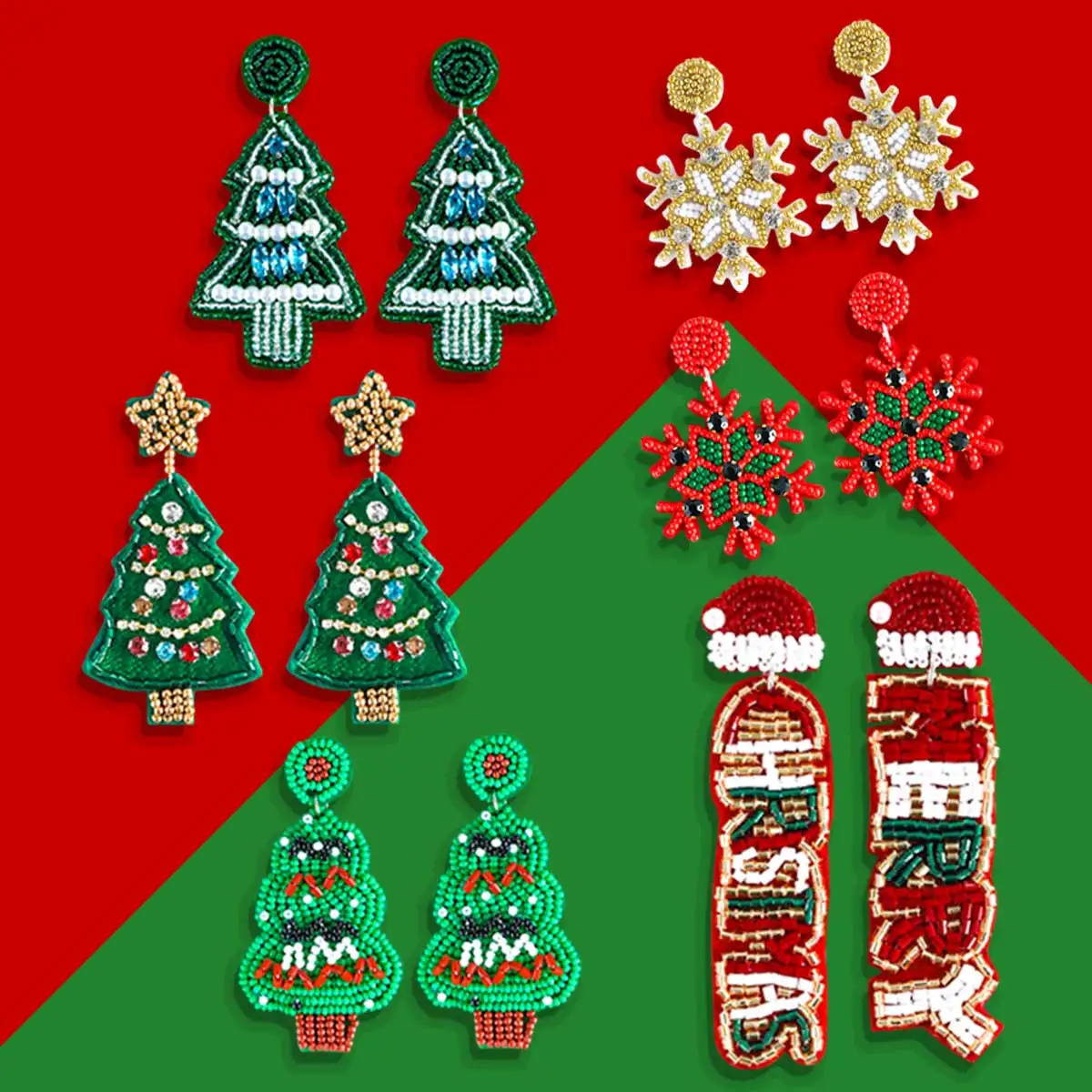 

Creative Christmas Tree Dangle Earrings For Women,Bohemia Handmade Seed Beads Charm Jewelry,Holiday Party Accessory Wholesale