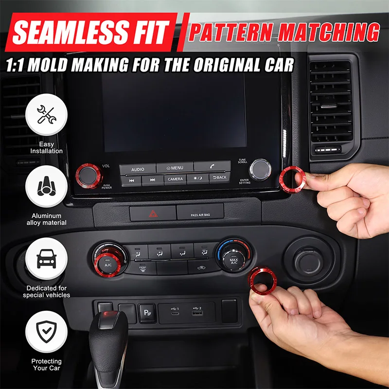 For Nissan Frontier 2022+ Aluminum alloy Car central air conditioner volume knob ring interior accessories 4 Pcs