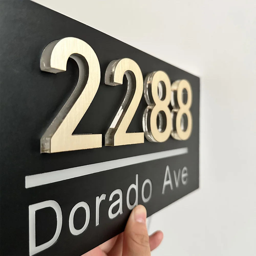 مخصص رقم المنزل علامة شخصية ضوء الخارجي LED ضوء البيت اللوحة ثلاثية الأبعاد القطع بالليزر الشارع اسم العائلة لافتة للباب هدية #3