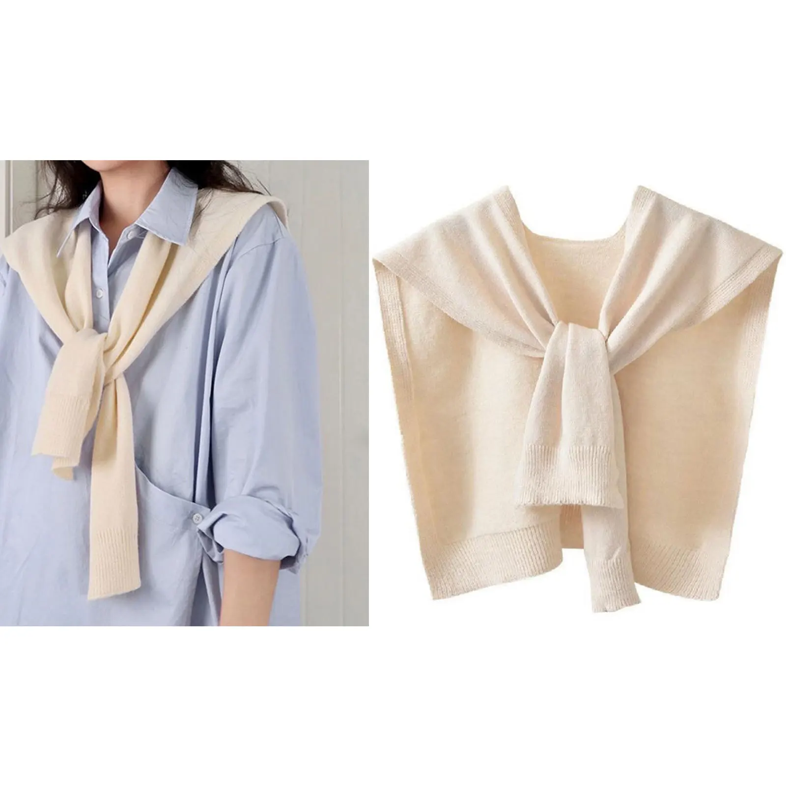 Women's Sweater Shawl Wraps Y2K Knitted Tie Up Knotted Shoulder Cape Casual Travel Scarf Tops Trendy Preppy Streetwear