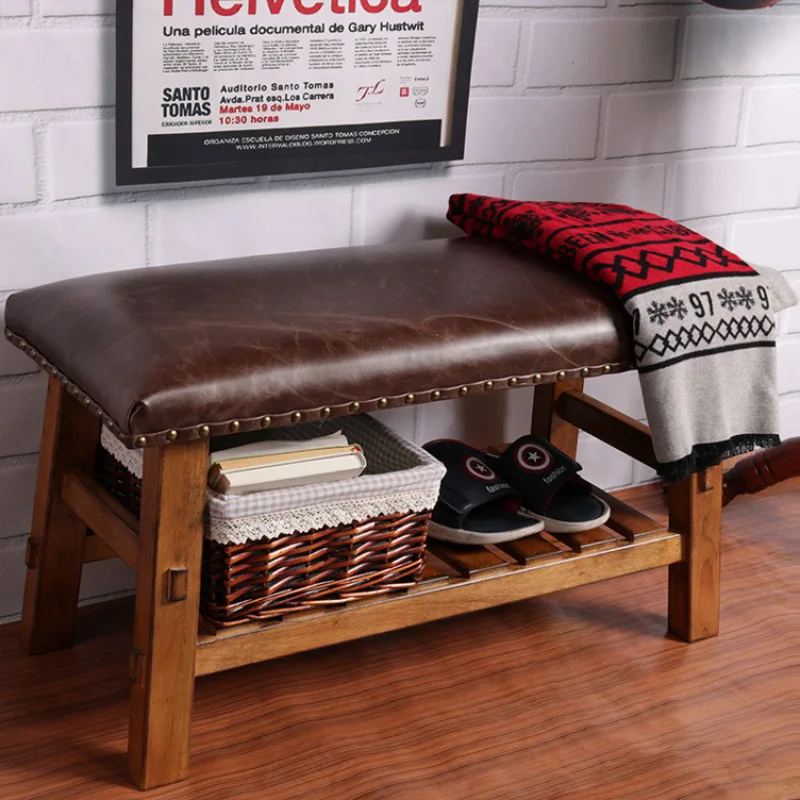 مقعد أحذية من الخشب الصلب الأمريكي الحديث، مدخل باب المنزل، سرير على الطراز الأوروبي، مقعد تخزين بشريط طويل #5