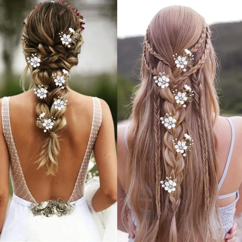 6Pcs Pearl Flower Sparkling Diamond Hairpin Suitable Various Types of Braided Hair,wedding Banquet Party Temperament Decoration