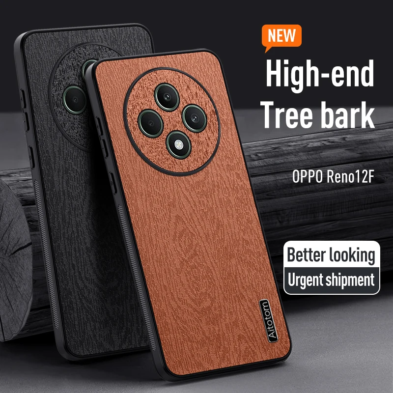 Case For OPPO Reno 12F Luxury Tree Grain Back Anti-fall Lens Full Cover Protection For OPPO Reno 12F Shockproof Bumper