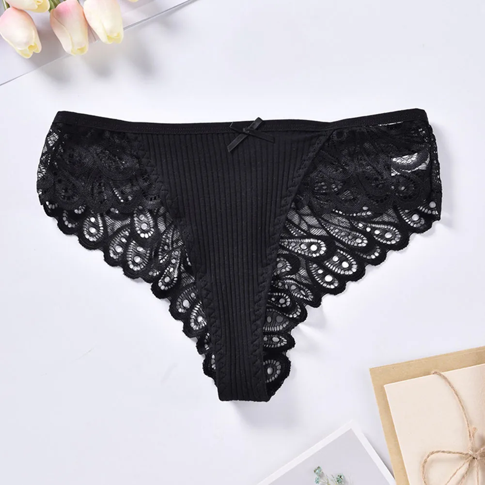 

Lingerie Briefs Holiday Traceless Women's Thong Breathable Briefs Fashionable Lining And Lace Combined Autumn