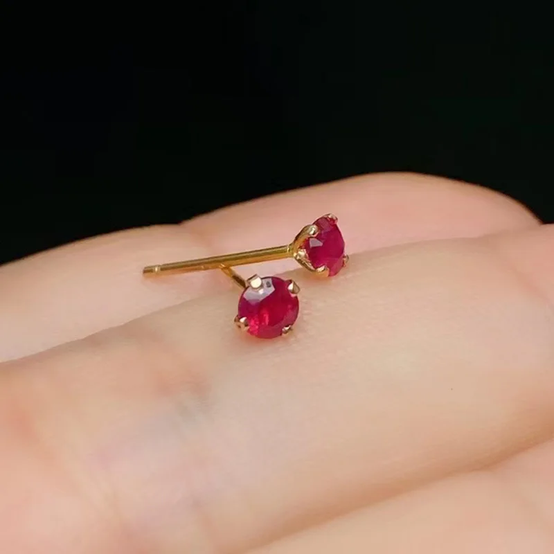 18K Gold Ruby Earrings Total 0.2ct 3mm*3mm Natural Ruby Gold Earrings 100% Real Rose Gold Plating Jewelry