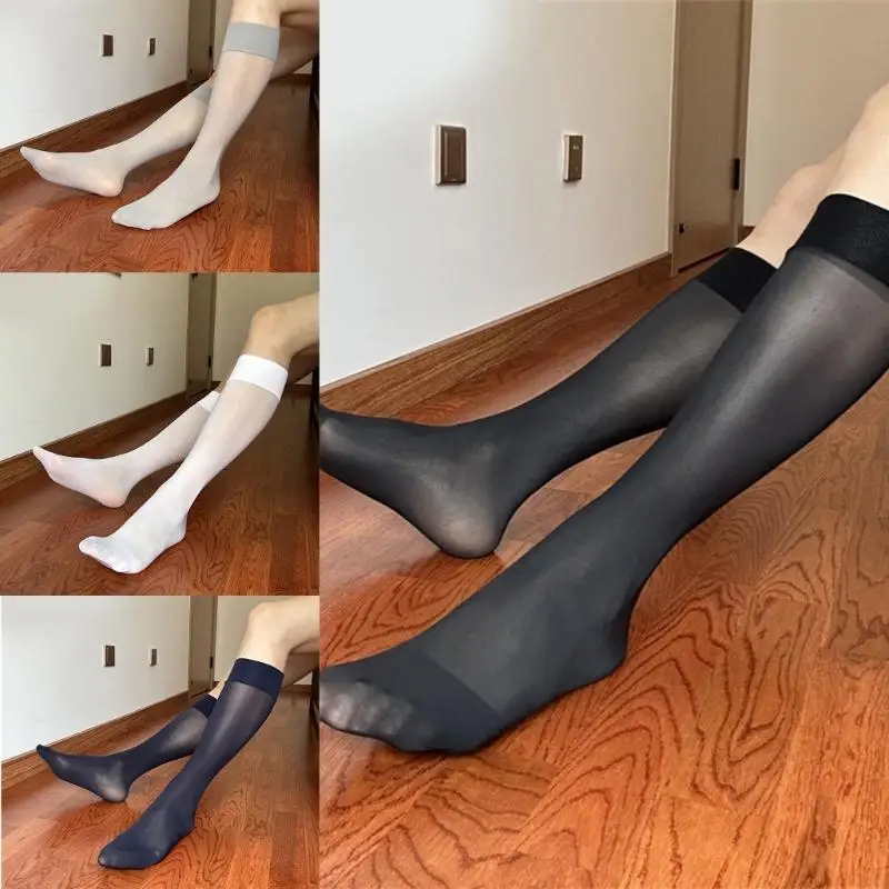 

Y88A Men Silk Socks Thin Dress Socks Sheer Business Socks Soft Nylon Knee Highs Dress Socks Over the Calf Dress Socks Gifts