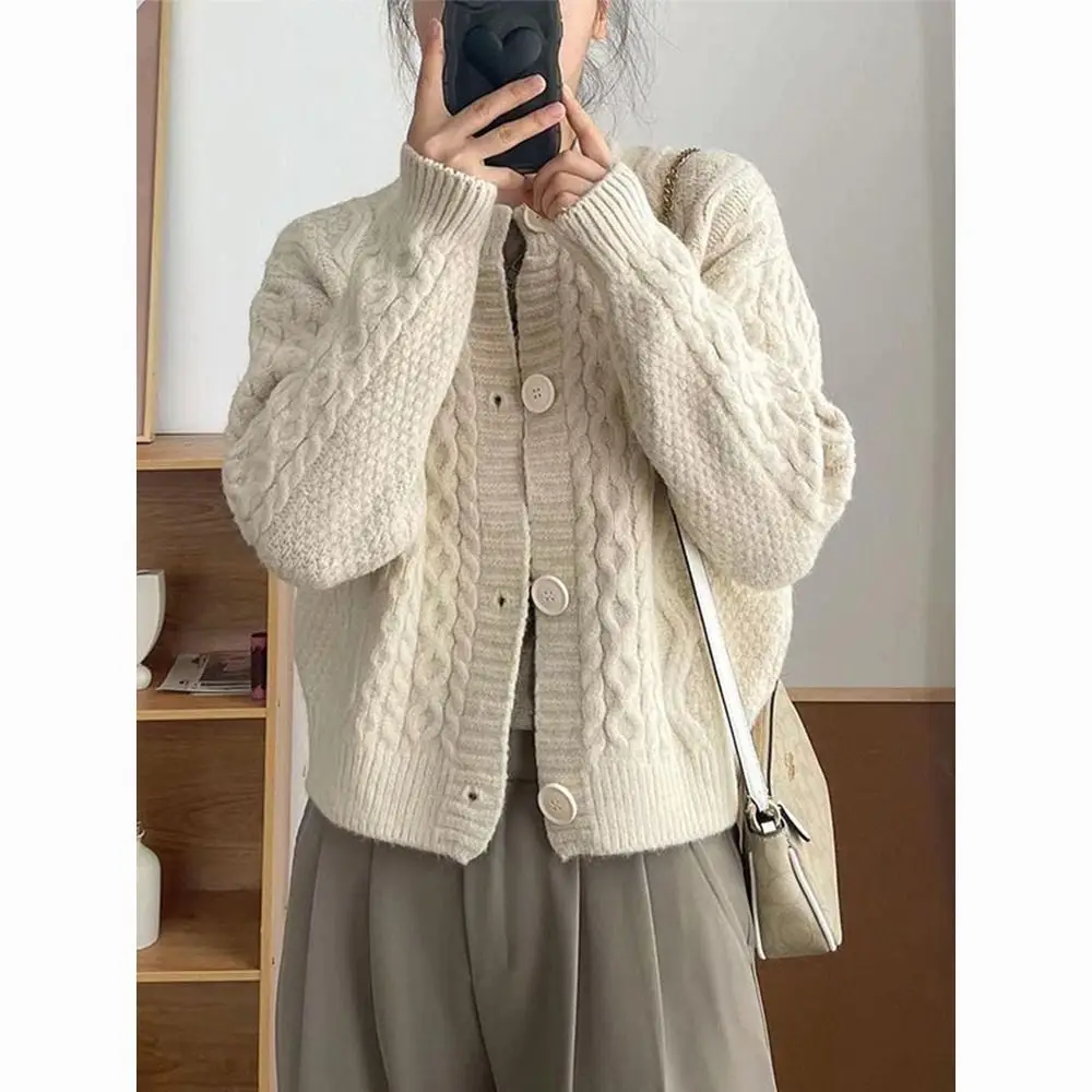 Soft Waxy Lazy Style Fried Dough Twists Sweater Cardigan Coat Women's New Loose and Casual Fashion Knit