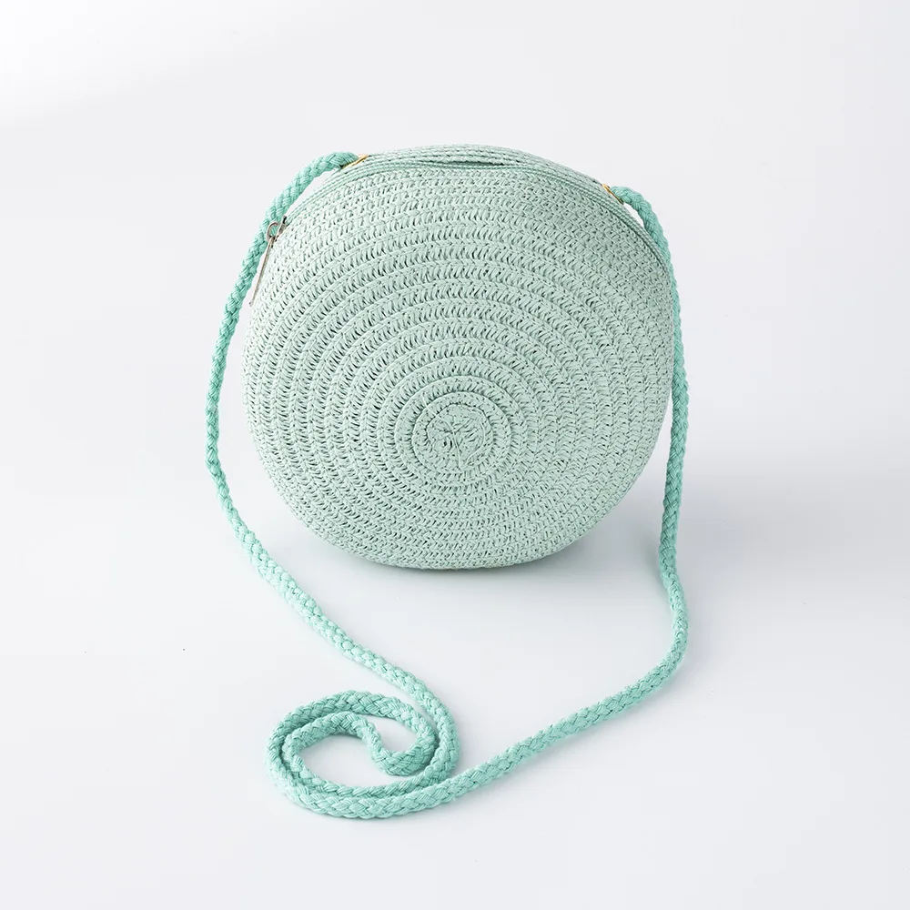 Minimalist Straw Bag Round Crossbody Purse Women Shoulder Vocation Style Handbag