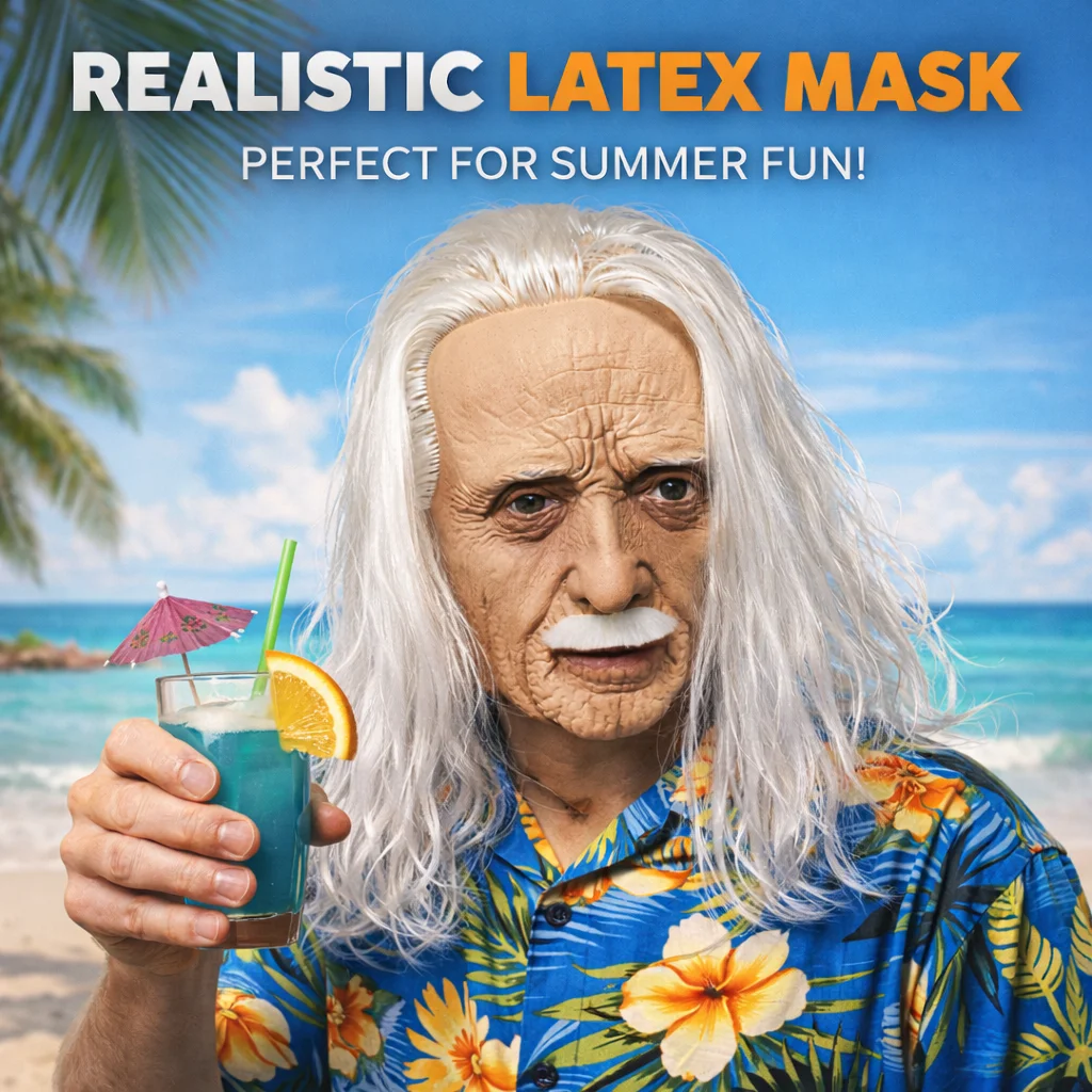 Realistische Alter-Mann-Maske mit weißem Haar, gruselige Verrückte-Wissenschaftler-Latex-Cosplay-Maske, Halloween-Horror-Party-Kostüm-Requisite für Erwachsene