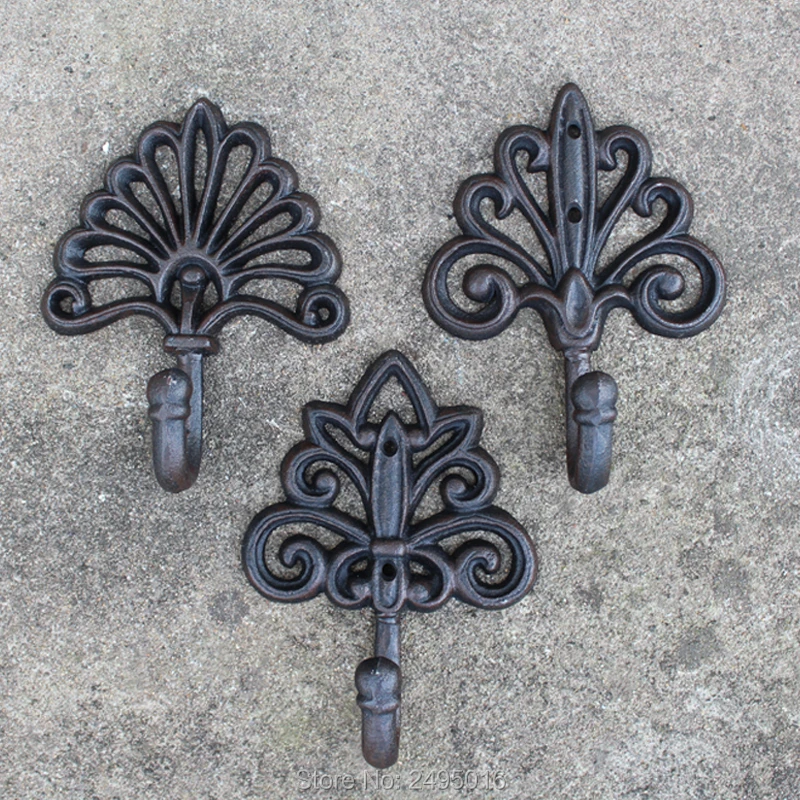 2pcs/Lot Large Cast Iron Hanging Hooks Rustic Antique Door Hook Rack Organizer for Country Charm Decor