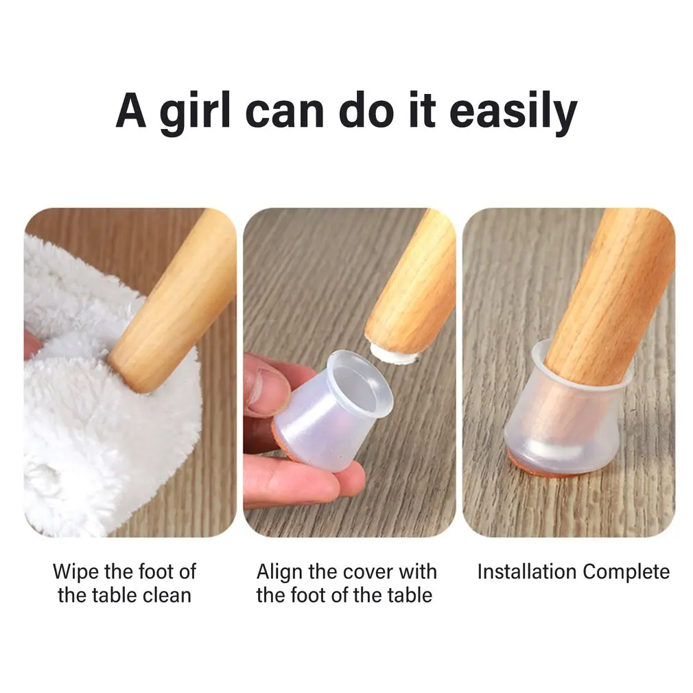 Silicone Chair Leg Protectors with Felt for Hardwood Floors Elastic Leg Cover Pad for Protecting Floors from Scratches and Noise