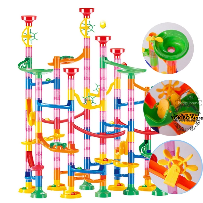 Marble Run Race Track Building Blocks Kids 3D Maze Ball Roll Toy DIY Marble Run Race Coaster Set 80/105/109/133pc Christmas Gift