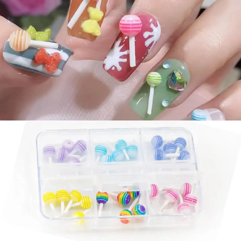 

30pcs/box Cute Lollipop Nail Art Decorations 3D Resin Kawaii Nail Charms Design Jewelry Manicure Rainbow Nail Accessories