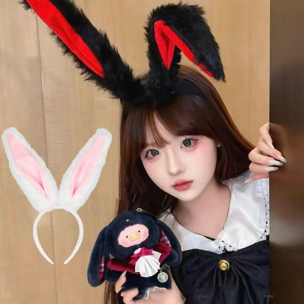 

Милая плюшевая повязка на голову с заячьими ушками, модная косплей, рождественский обруч с головой кролика, ленты для волос в стиле Лолиты, аксессуары для волос для девочек на Хэллоуин
