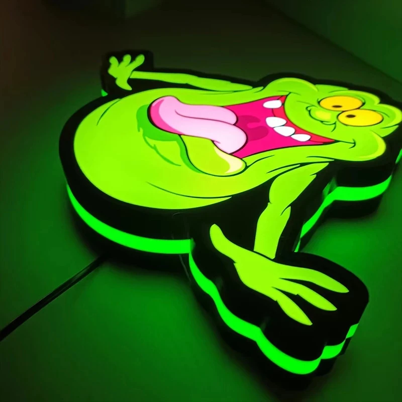 Imagem -05 - Ghostbusters Slimer Led Lightbox Sinal Playroom Jogos Clube Decoração da Parede Arte Decoração 3d Impressão Nightlight Gamer Presentes Personalizados