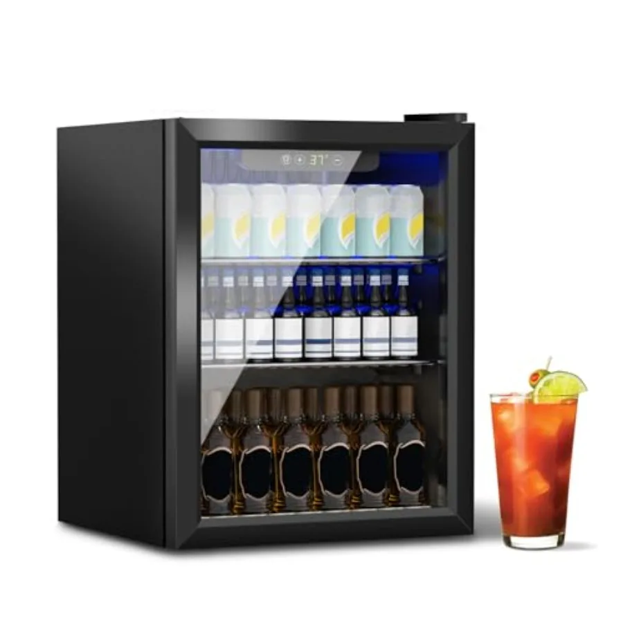 1.6 Cu.Ft Mini Fridge for 70 Cans Small Beverage Refrigerator with Glass Door Adjustable Shelves Digital Display Compact Drink