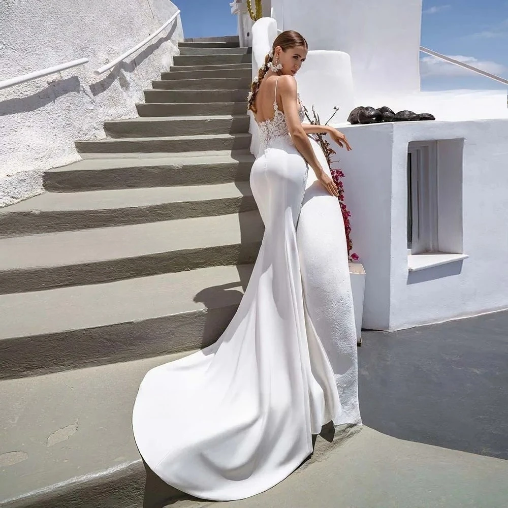 Customized 2 Piece Exquisite Wedding Dress Cold Shoulder Lace Appliques Mermaid High Split Flowing Cape Train Bridal Gown